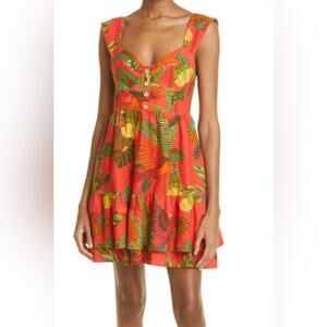 Farm Rio forest birds linen blend mini dress medium red new with tags
